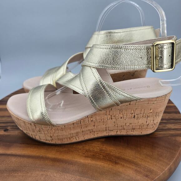 Chocolat Blue Yona Sandals Womens 9.5 Gold Leather Wedge Platform Buckle Straps - Picture 3 of 8